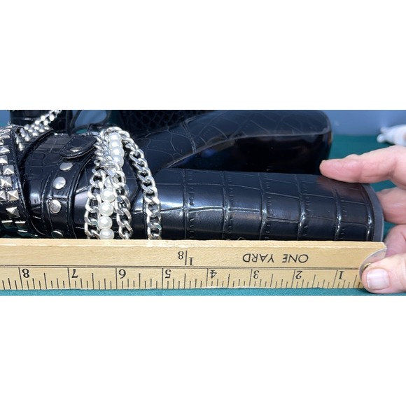 Azalea Wang Black Crocodile Boots, size 10 Studs Chains Platform Pearls - Picture 11 of 11